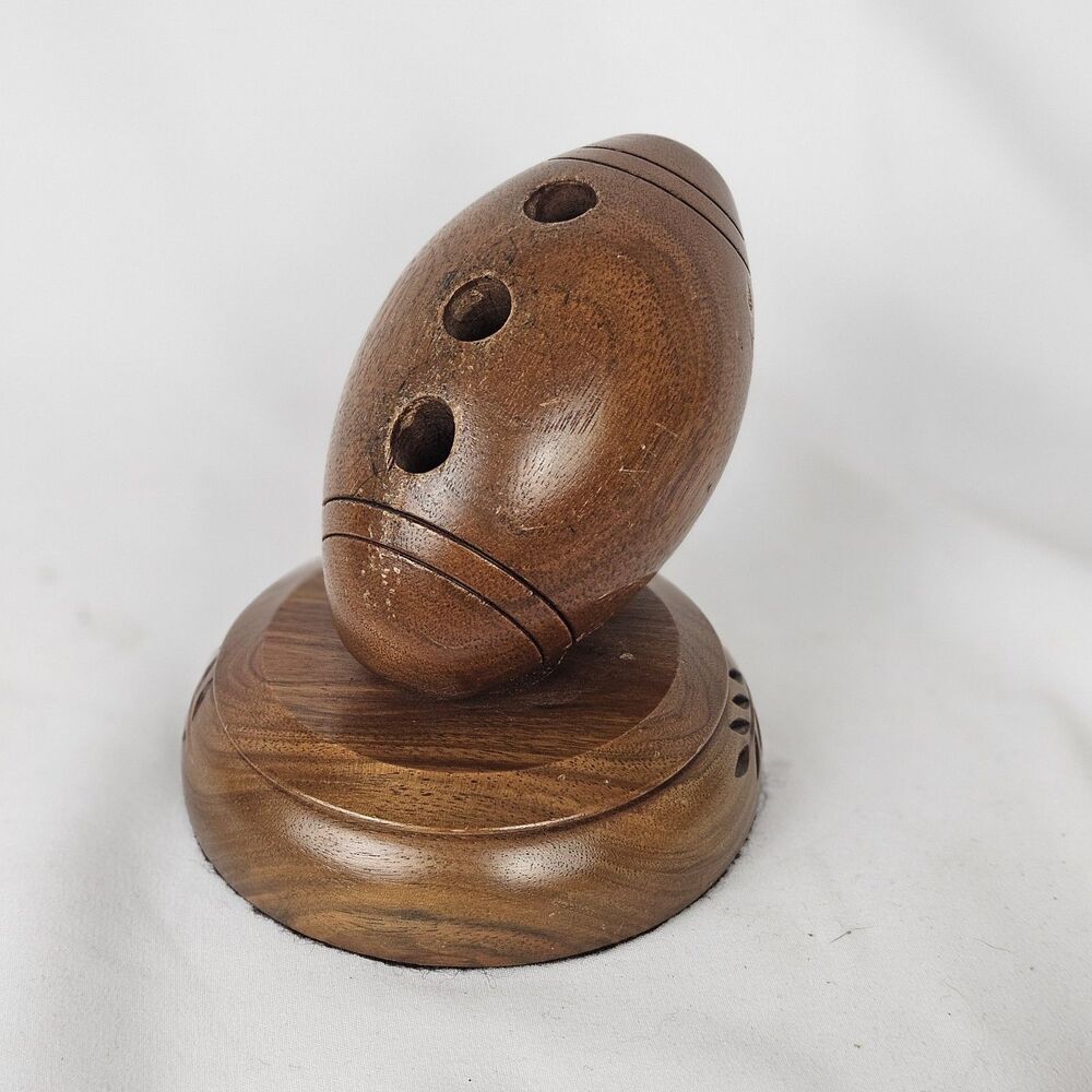 Vintage Football Pen Pencil Wood Holder Home Office Desk 4.25”